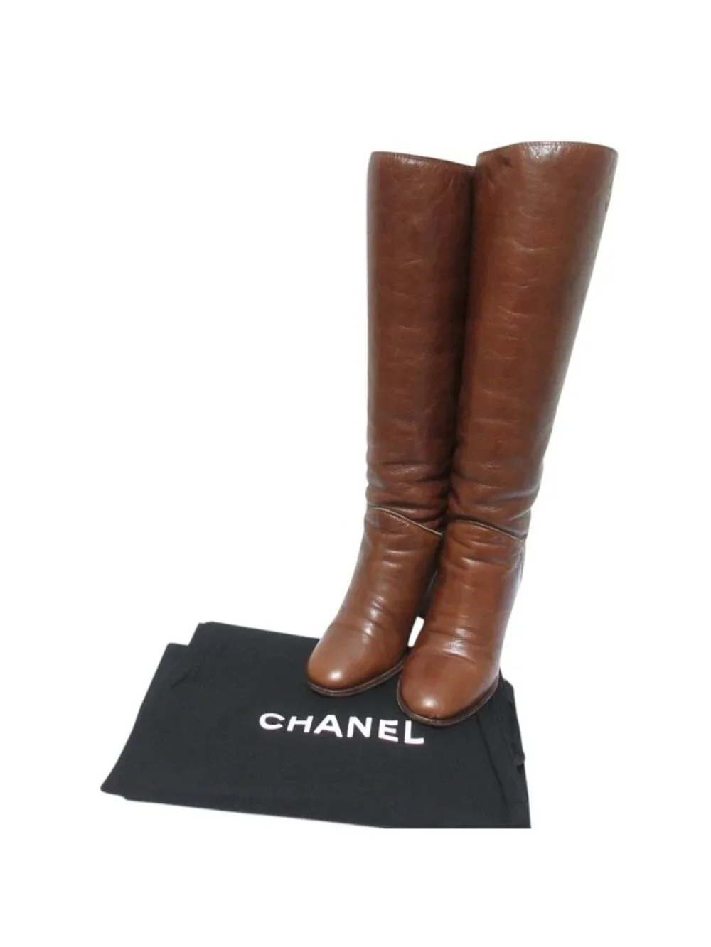 Chanel CC Logo Leather Long Boots 36 Brown